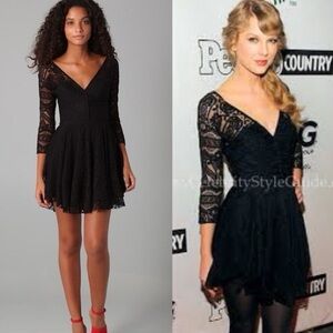 Rebecca Minkoff 2011 Black Lace V Neck‎ Mini Dress ASO Taylor Swift Grunge Goth
